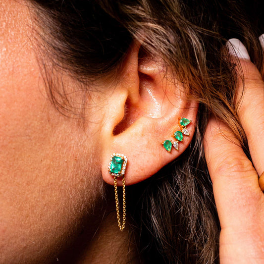 Aros Oro 14k Esmeraldas y Diamantes