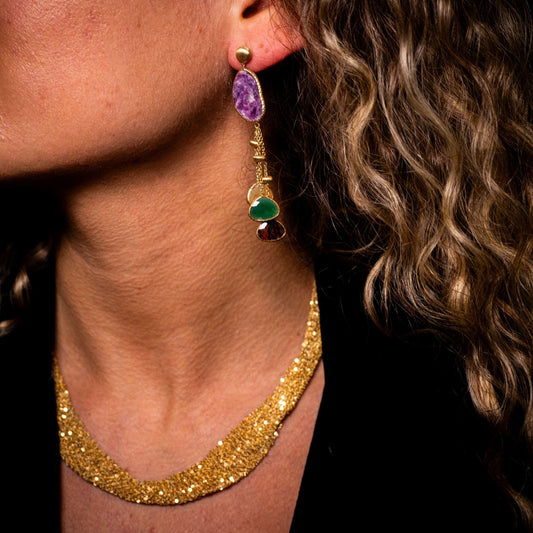 Aros Oro Amarillo 14k y piedras naturales