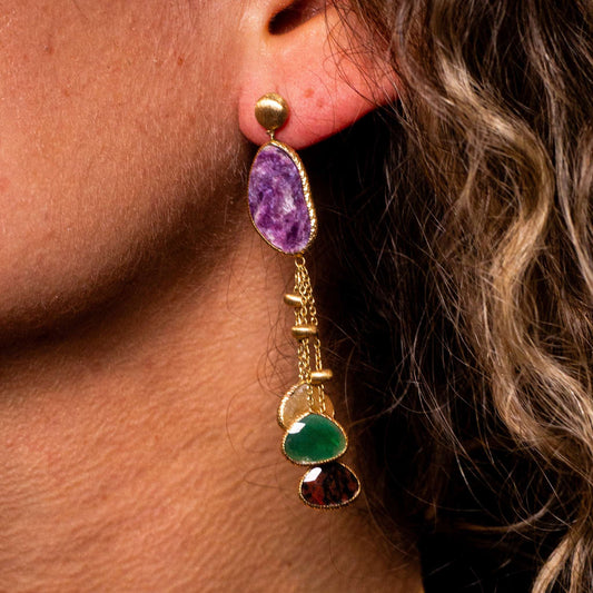 Aros Oro Amarillo 14k y piedras naturales