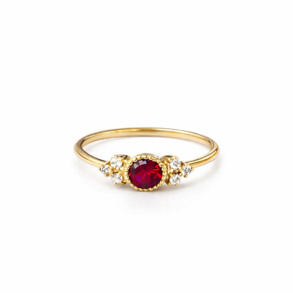Anillo de Oro Amarillo 10k con Granate Natural