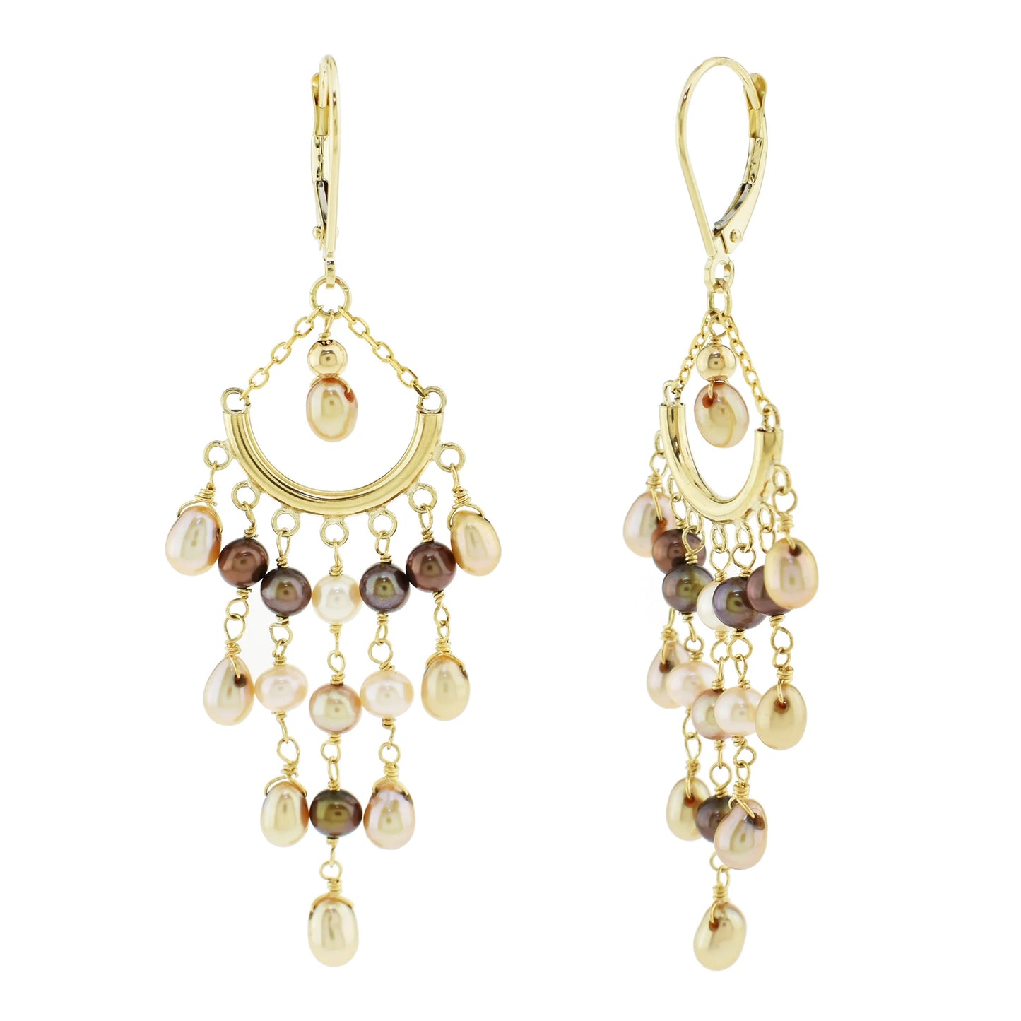 Aros Chandelier con Perlas Champagne en Oro Amarillo 14k
