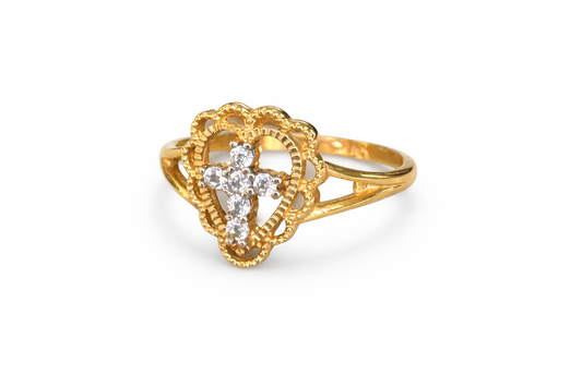 Anillo Cruz en Oro Amarillo 14k y Circones