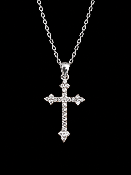 Collar de Oro Blanco 14k con Cruz en Diamante