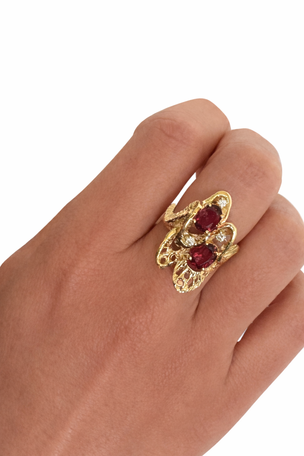 Anillo de Oro Amarillo 14k con Rhodolite y Diamantes