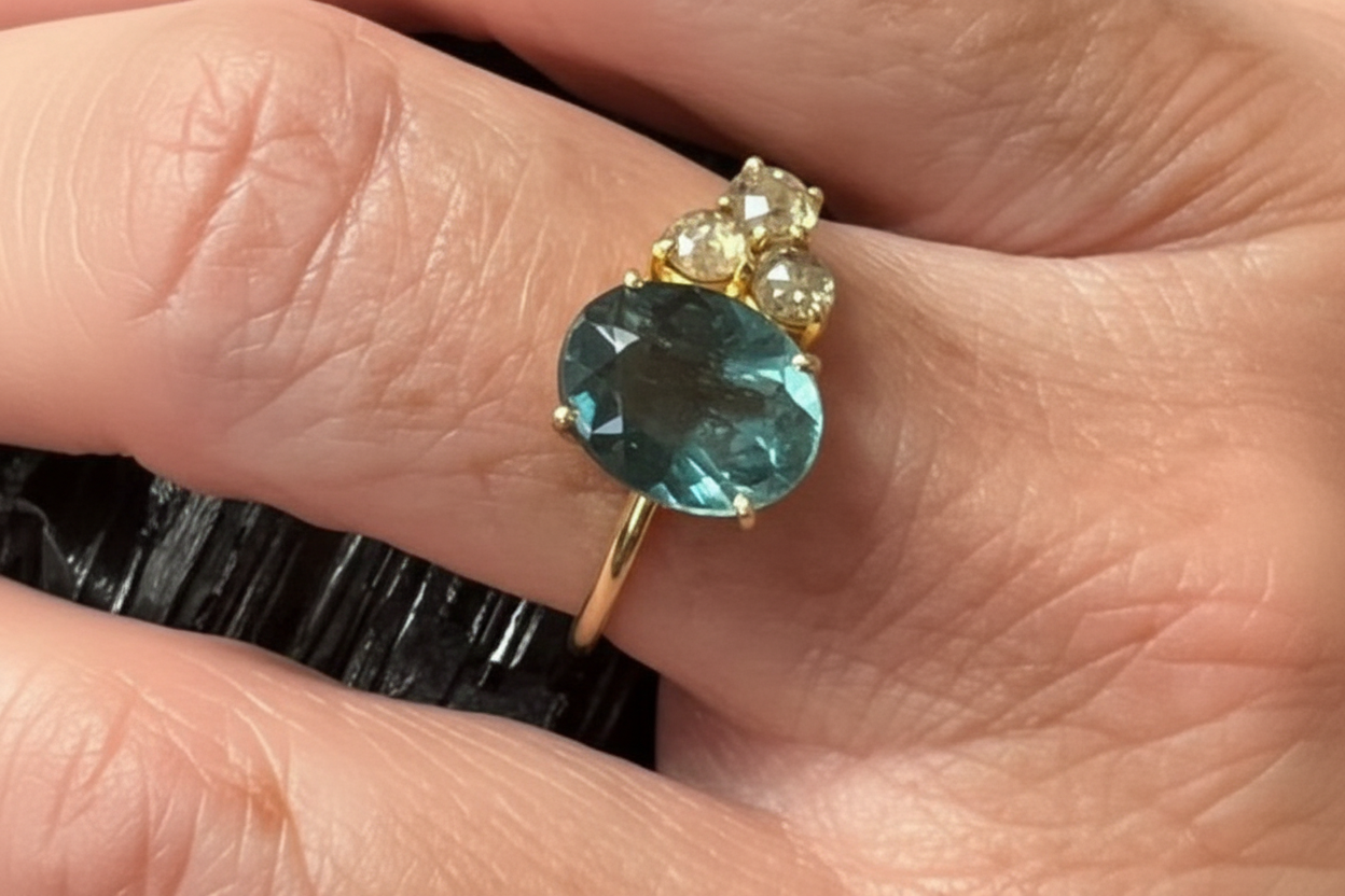 Anillo Oro Amarillo con Turmalina Paraiba