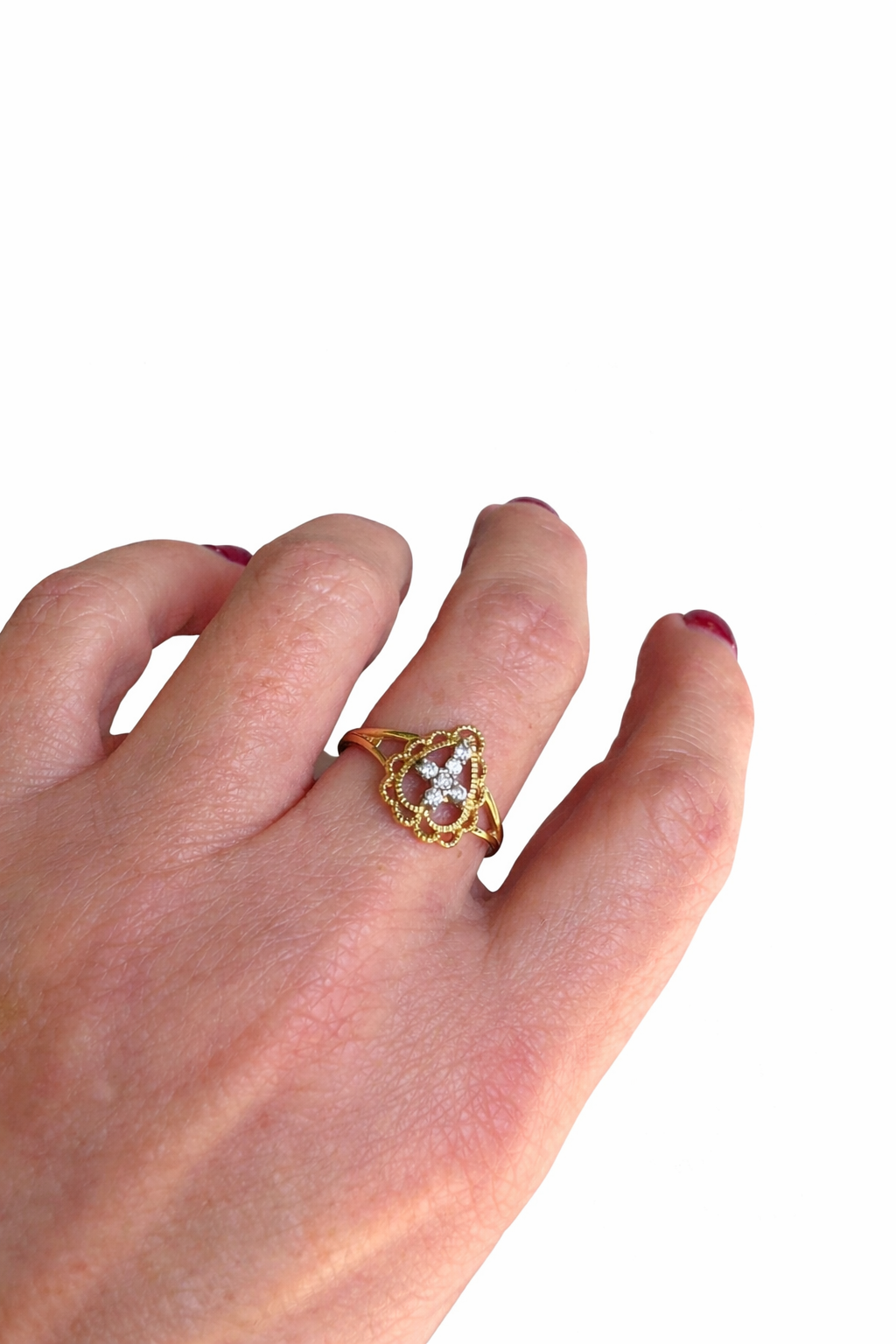 Anillo Cruz en Oro Amarillo 14k y Circones