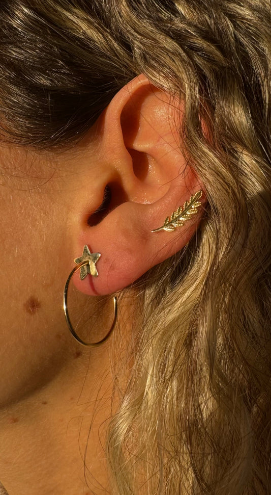 Aros de oro 14k tipo argolla con estrella
