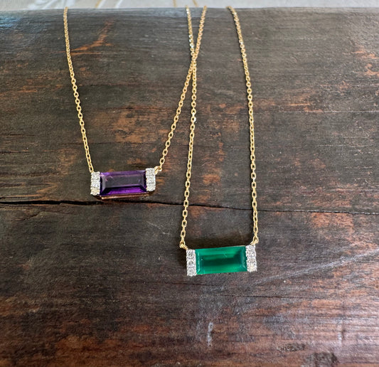 Collar con Amatista y Diamantes en Oro 14k