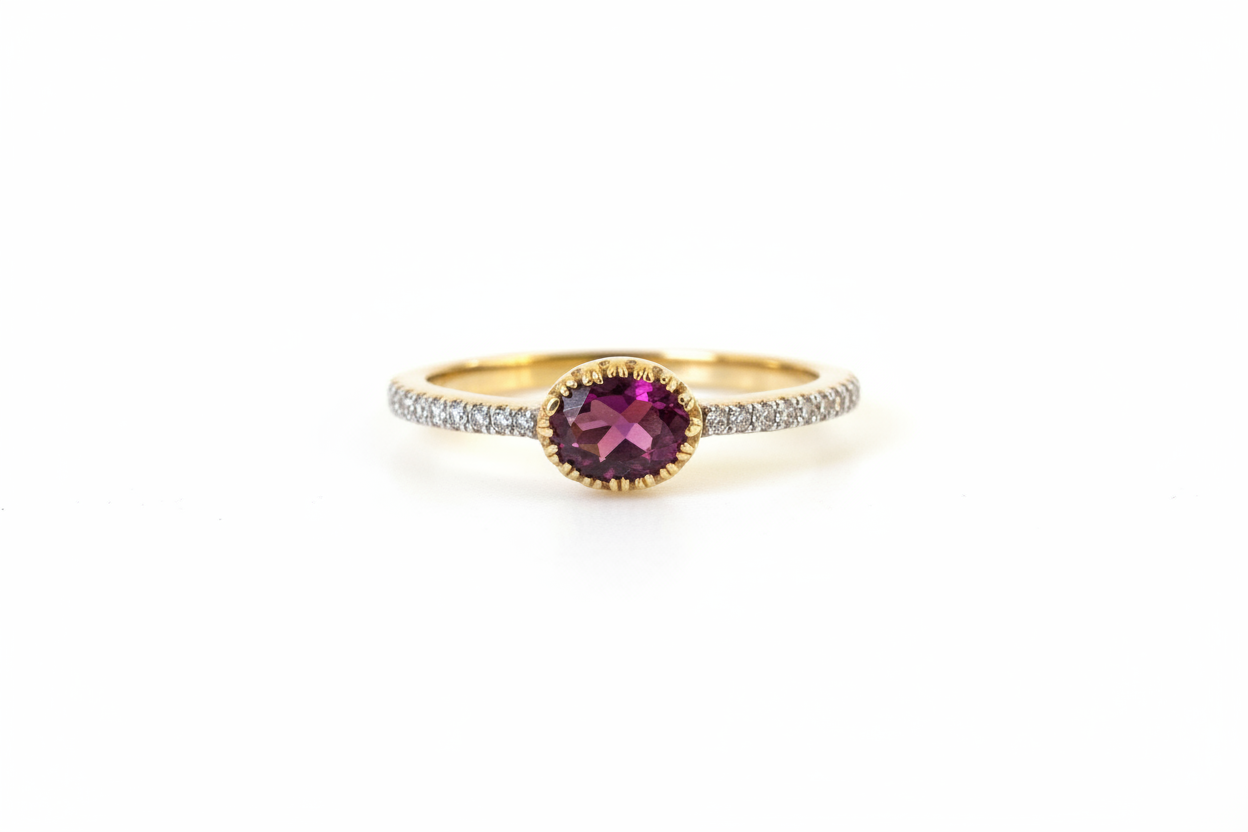 Oro Amarillo 10k Rhodolite y Brillantes