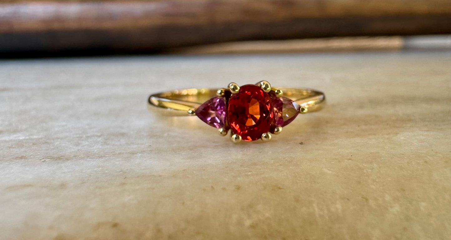Anillo Zafiro Naranja con Pink Turmalina