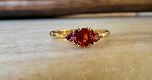 Anillo Zafiro Naranja con Pink Turmalina