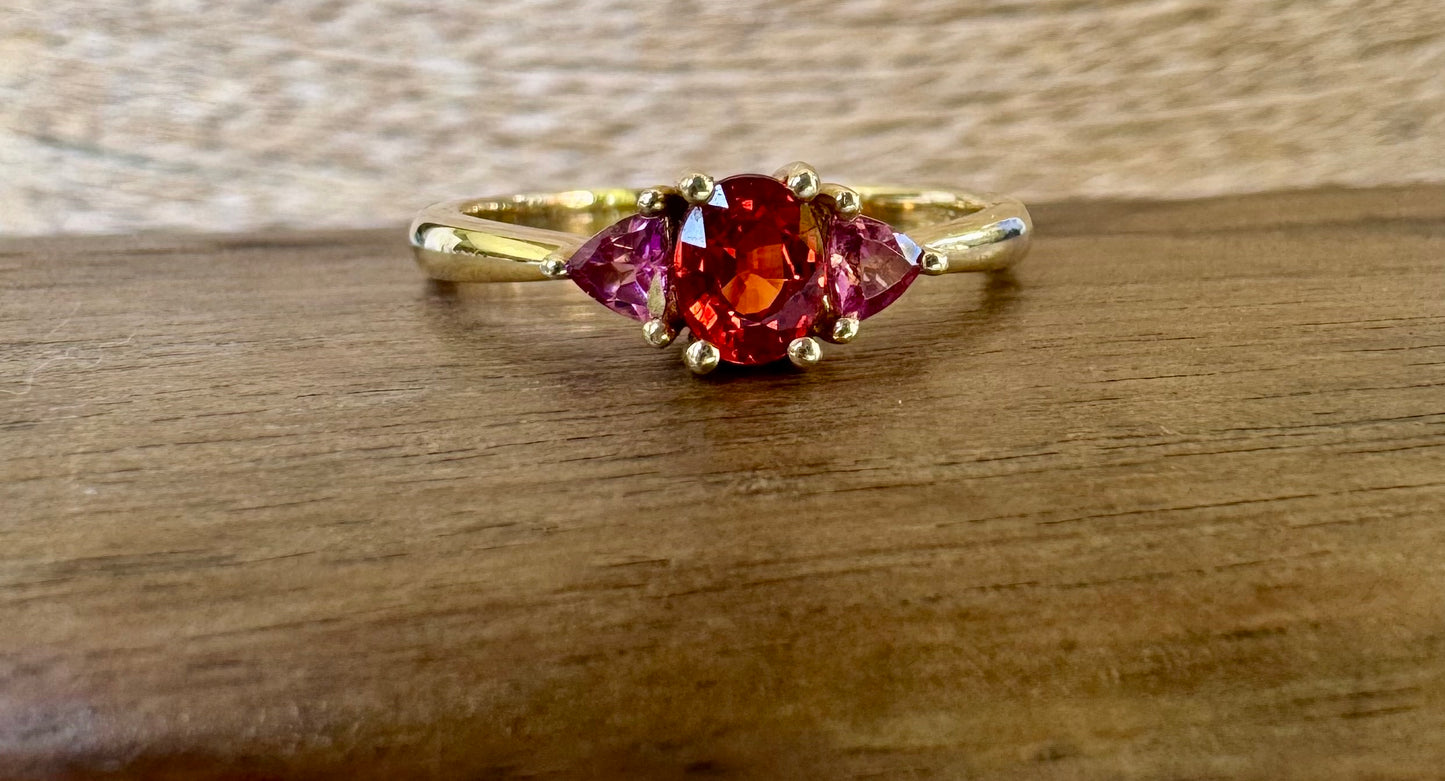 Anillo Zafiro Naranja con Pink Turmalina