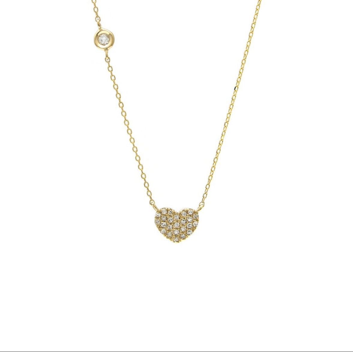 Collar en Oro Amarillo 14k con Detalles con Corazón pave de brillantes