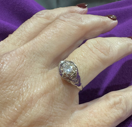 Anillo Platino Solitario Antique