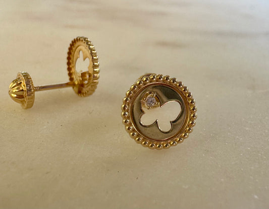 Aros Oro Amarillo 14K con Tope de Seguridad