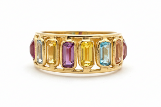 Anillo Sinfín Oro Amarillo 18k con Mix de Piedras Baguette