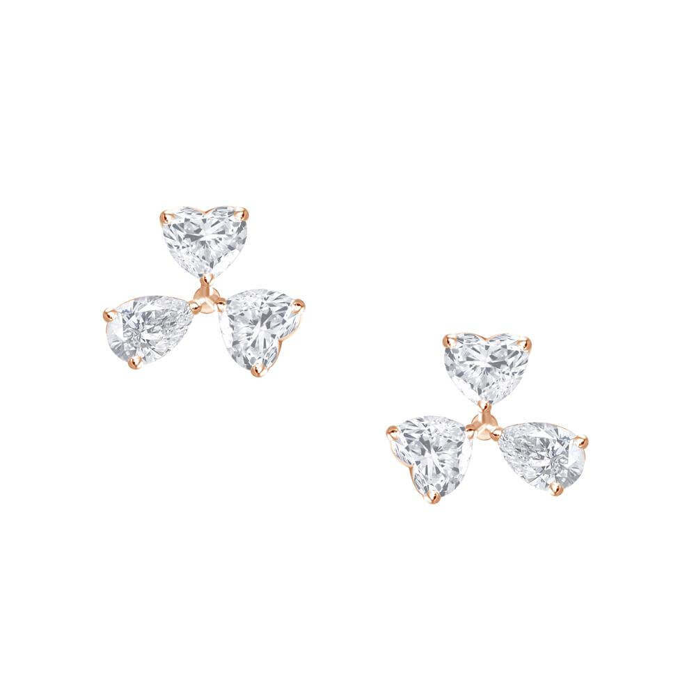 Aros Oro 3 pétalos Diamantes