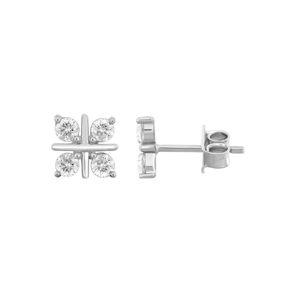 Aros en Oro Blanco 18k con Diseño Floral