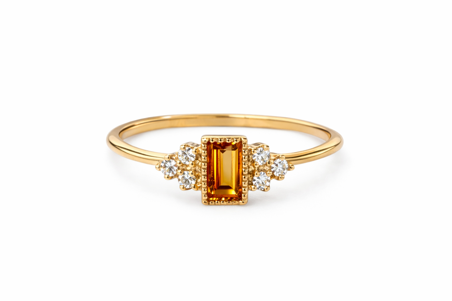 Anillo de oro amarillo 10k Citrino y Diamantes