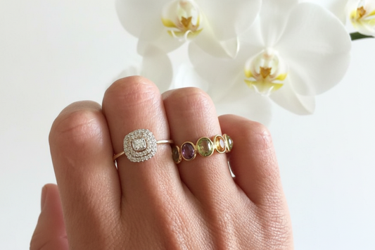 Anillo Halo Bicolor: Oro Amarillo y Rosado