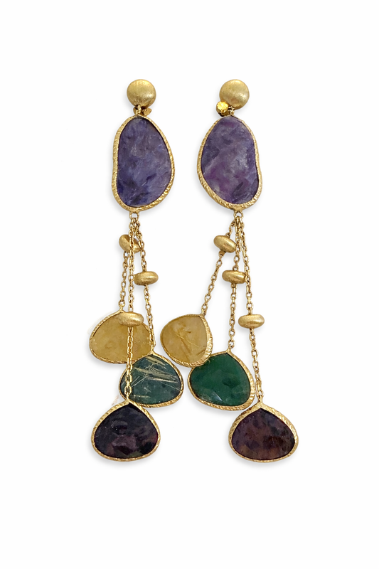 Aros Oro Amarillo 14k y piedras naturales