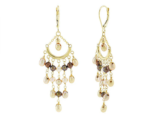 Aros Chandelier con Perlas Champagne en Oro Amarillo 14k
