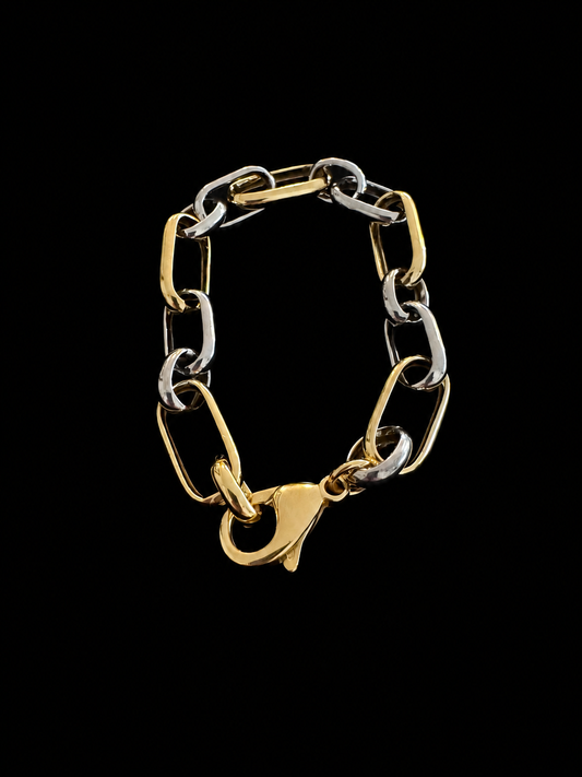 Pulsera Eslabones Bicolor Plata Rodinada y Baño de Oro