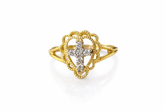 Anillo Cruz en Oro Amarillo 14k y Circones