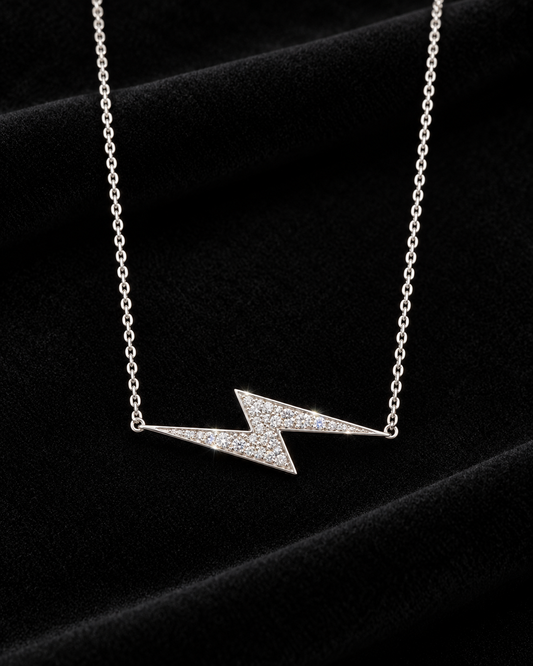 Collar de Oro Blanco 14k y rayo de brillantes