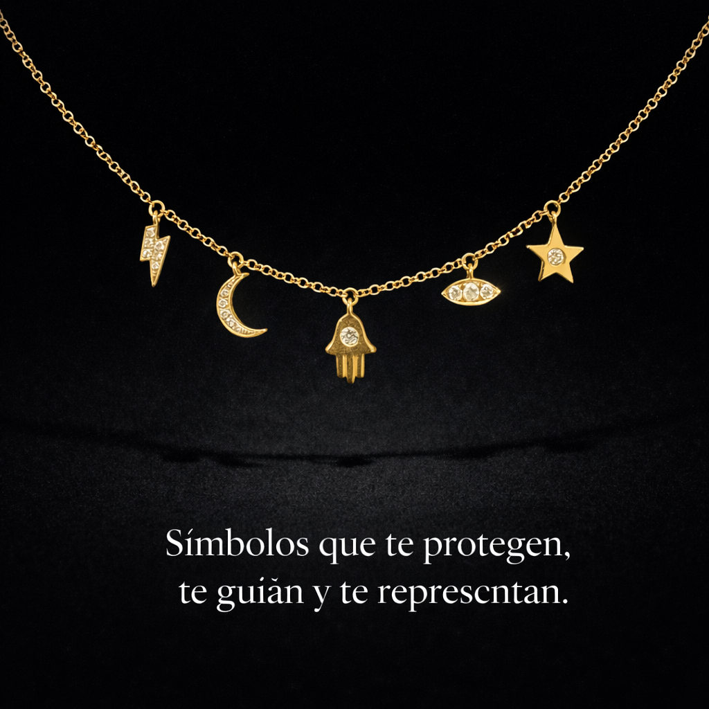Collar en Oro Amarillo 14k con Detalles de Símbolos de Protección