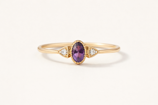 Anillo de joyería 10k Amatista y Diamantes