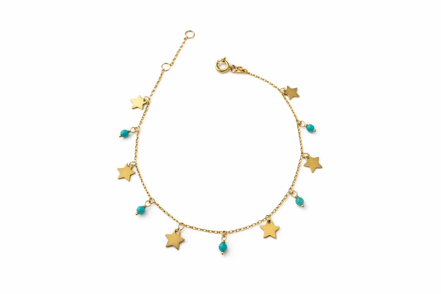 Pulsera Oro 14k con Estrellas y Turquesas