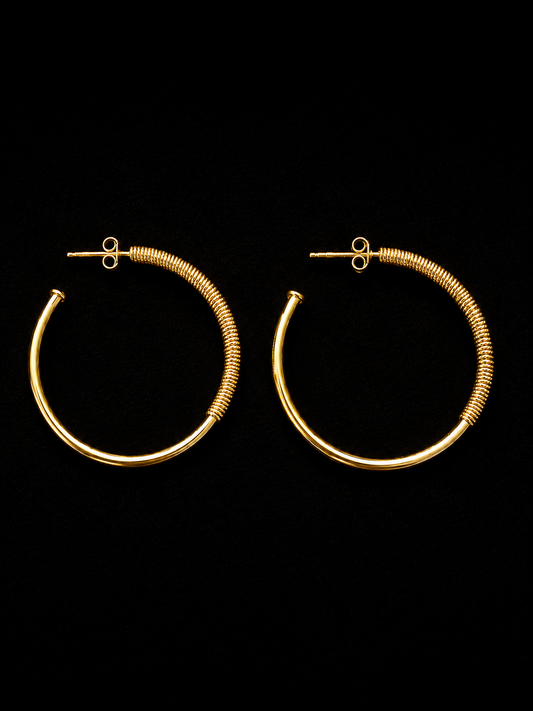 Aros tipo argollas delgada plata bañadas en oro