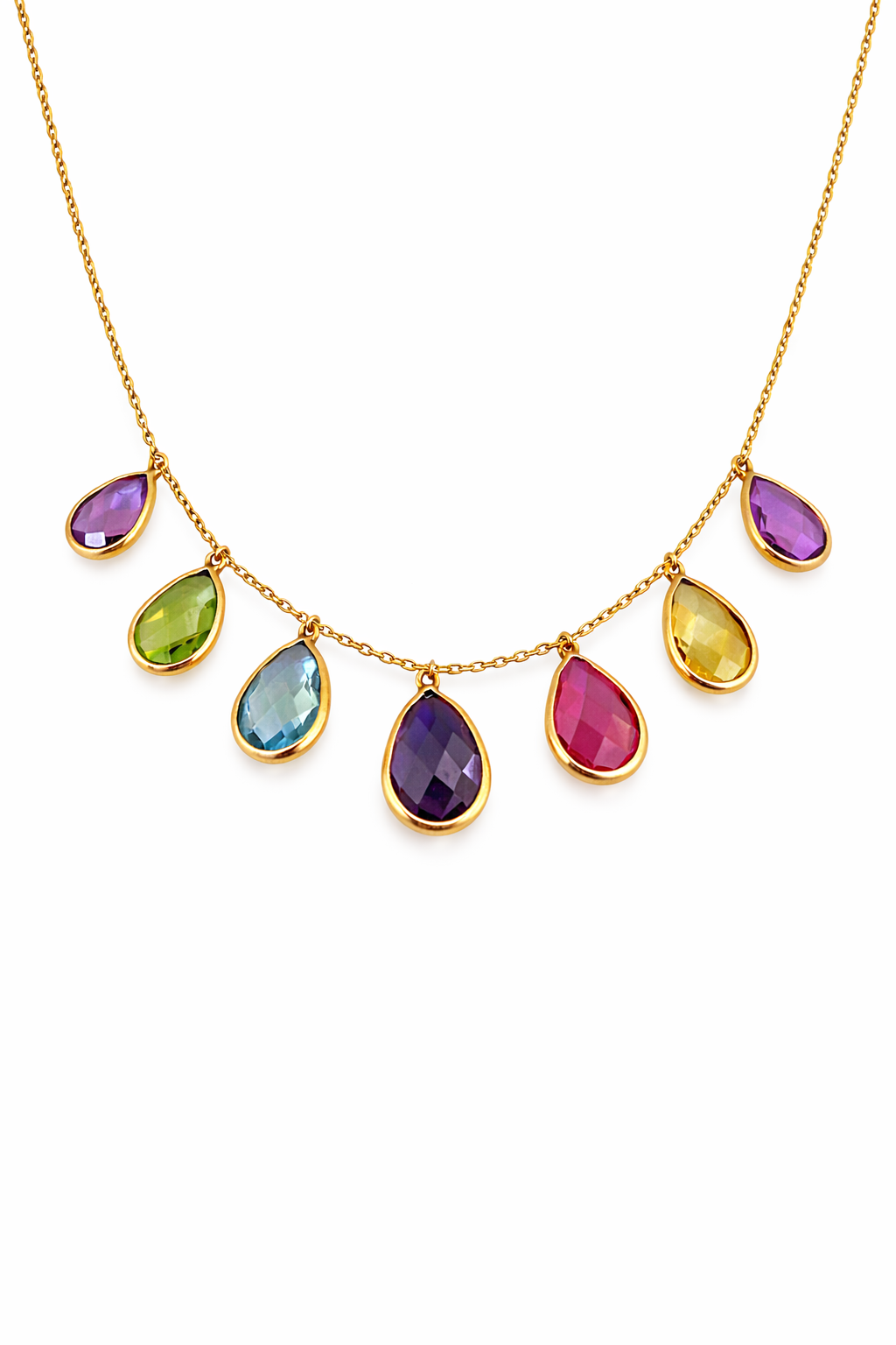 Collar de Oro Amarillo 18k con gotas de piedras Naturales