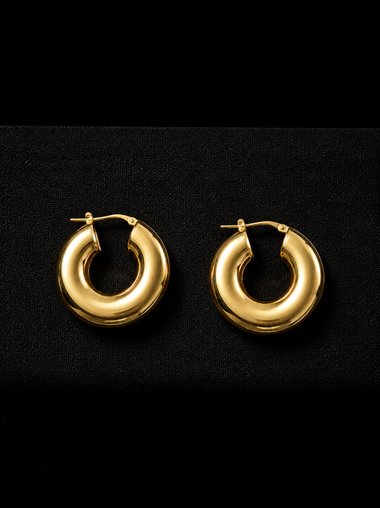 Aros tipo argollas bombe plata bañadas en oro