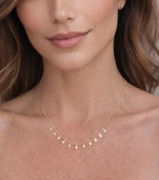 Collar Oro 14k con 12 gotas Colgando