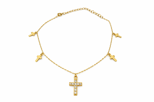 Pulsera en Oro Amarillo 14k con cruces y circones