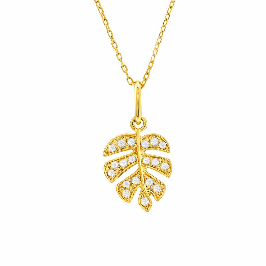 Collar Hoja en Oro 14k con Brillantes