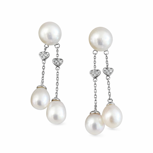 Aros Oro Blanco Diamantes y Perlas