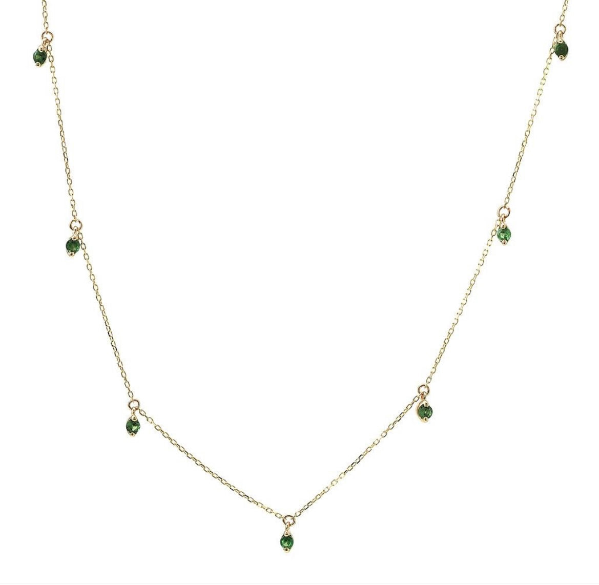Collar en Oro Amarillo 14k con Granates Verdes Naturales