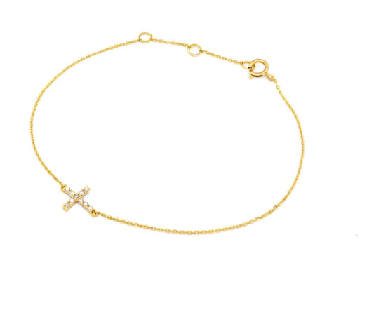 Pulsera de Oro Amarillo 14k con cruz de brillantes