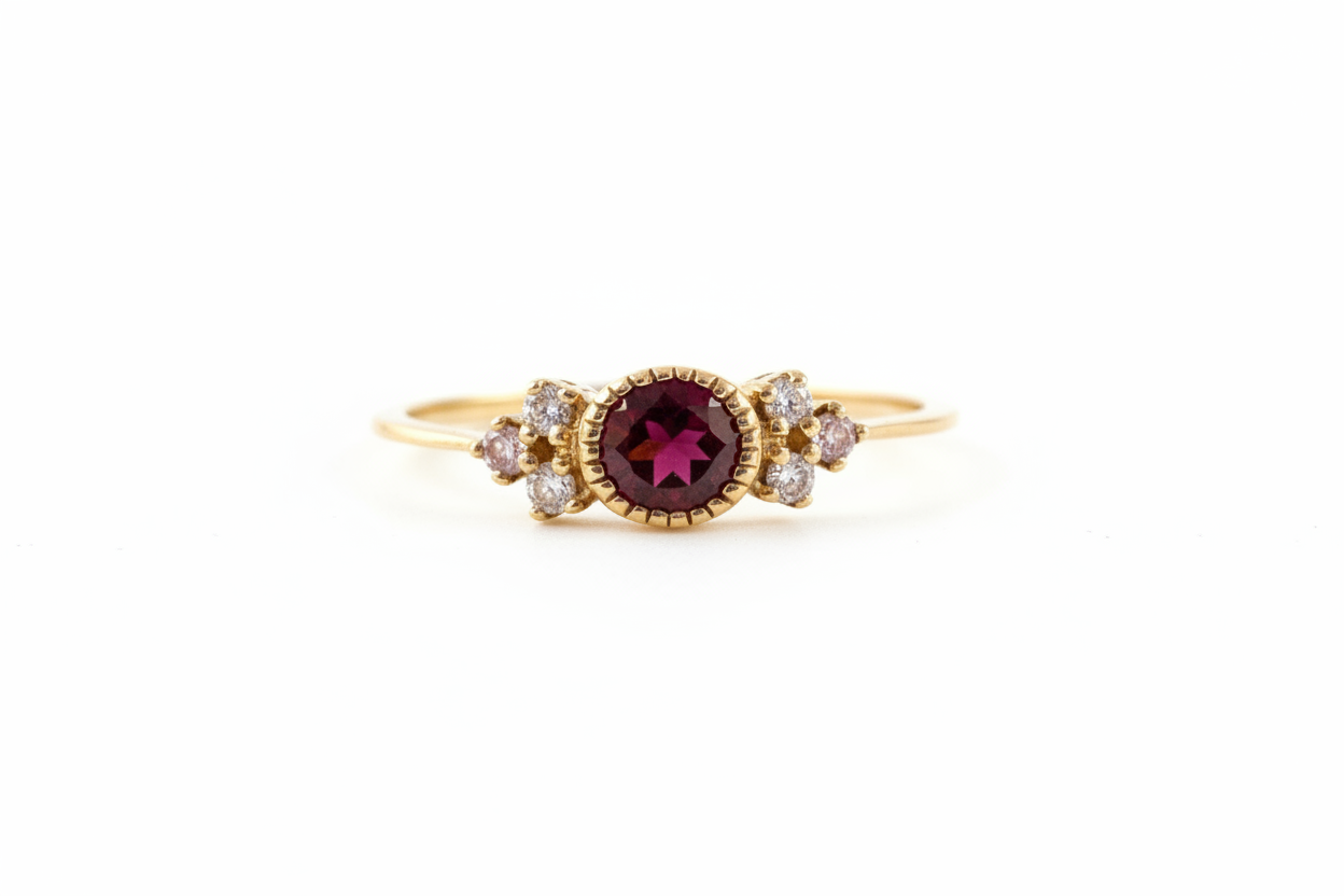 Anillo de Oro Amarillo 10k con Granate Natural