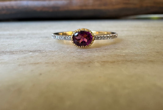Oro Amarillo 10k Rhodolite y Brillantes