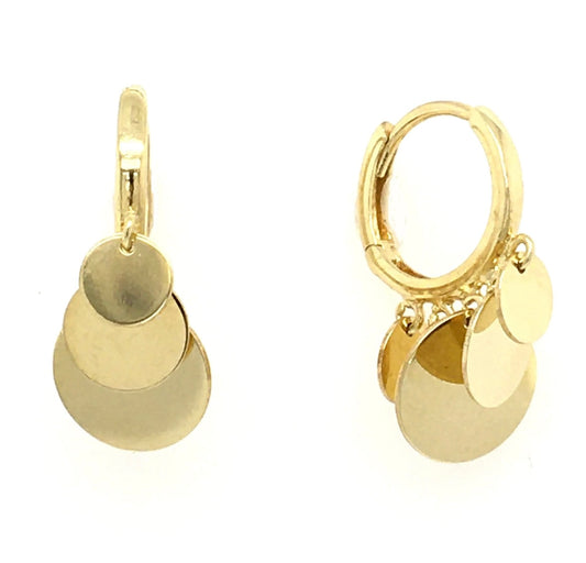 Aros de Oro Amarillo 14k con circulos colgando