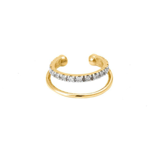 Ear Cuff Doble con Diamantes en Oro Amarillo 14k