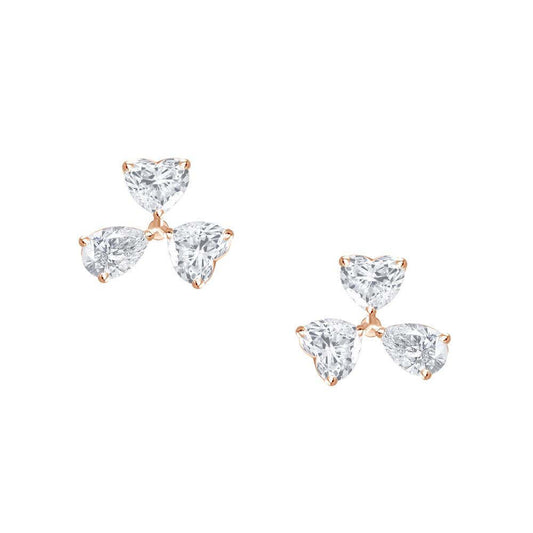 Aros Oro  3 pétalos Diamantes