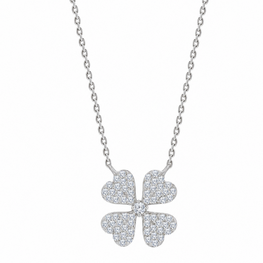 Collar de Oro Blanco 18k con Trébol de Cuatro Hojas